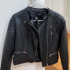 Zara black leather motorcycle jacket